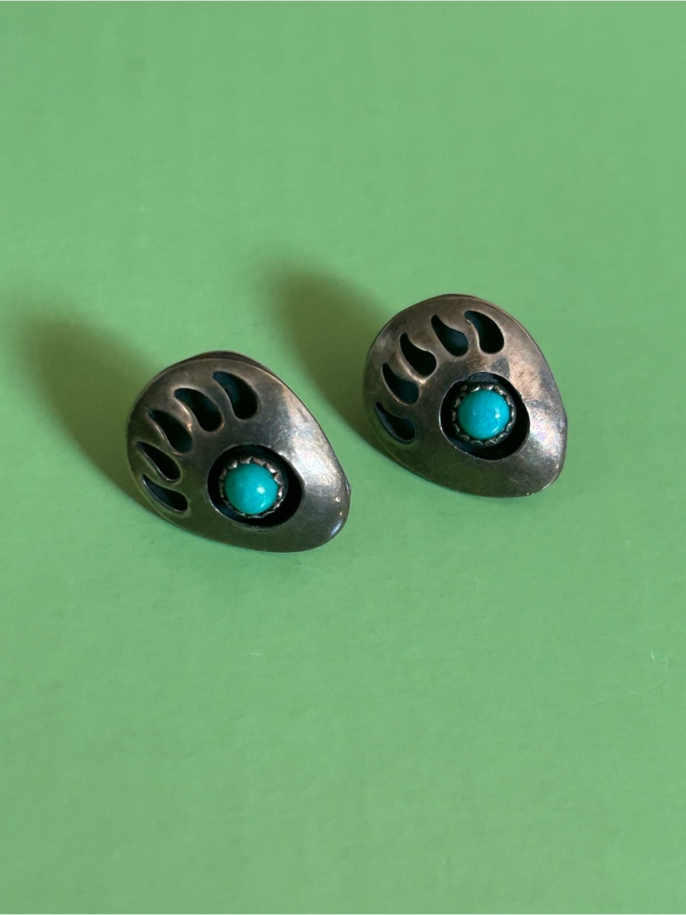 Turquoise Stone Bear Paw Sterling-Earrings